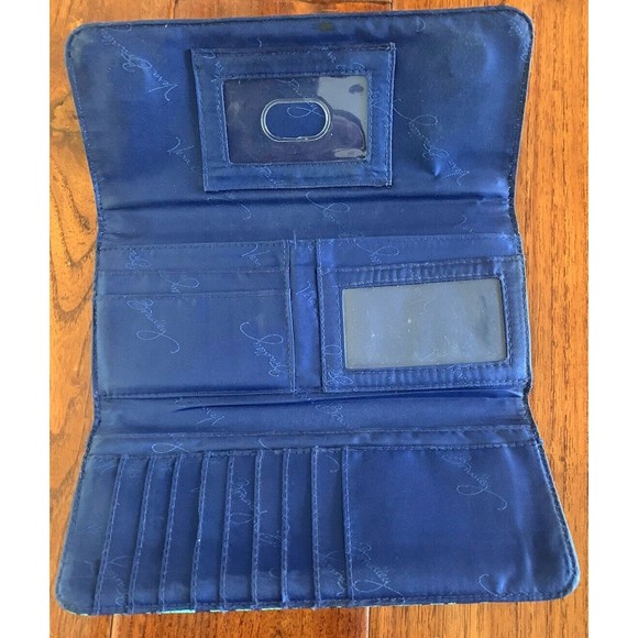 Vera Bradley Large Trifold Wallet Teal/Navy Blue Art Plaid Organizer Clutch - Picture 4 of 10